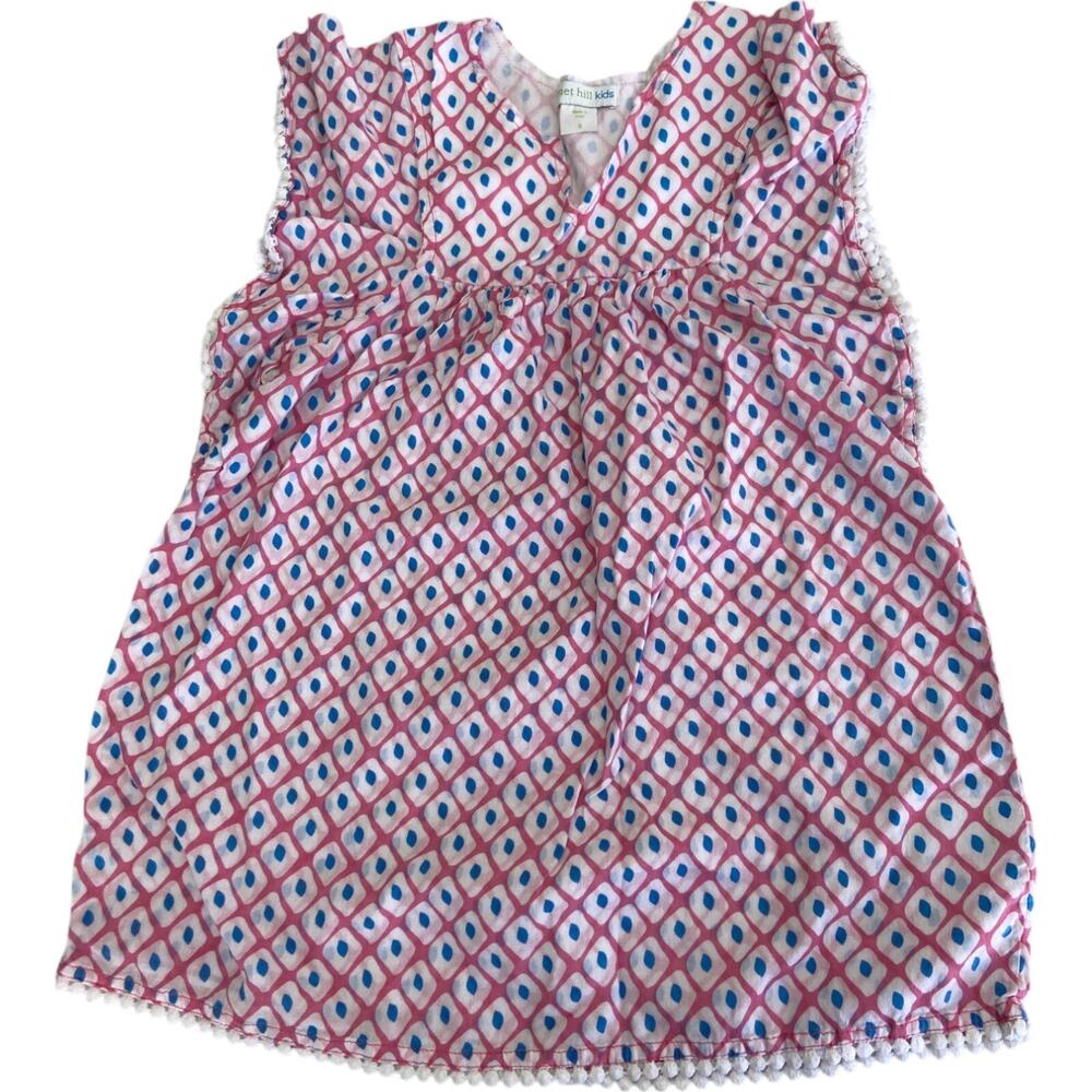Garnet Hill Girl Kid S Sleeve Trim V Neck Seaside Cotton Coverup White Pink Blue